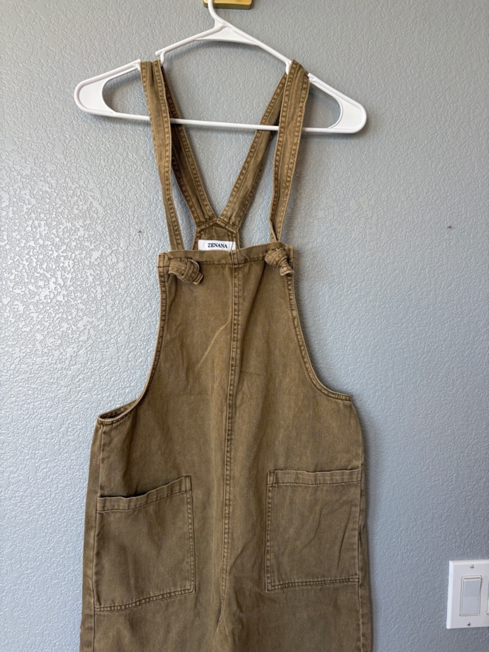 Zenana Outfitters Olive-Brown Cotton Denim Overall Dress - Picture 4 of 13
